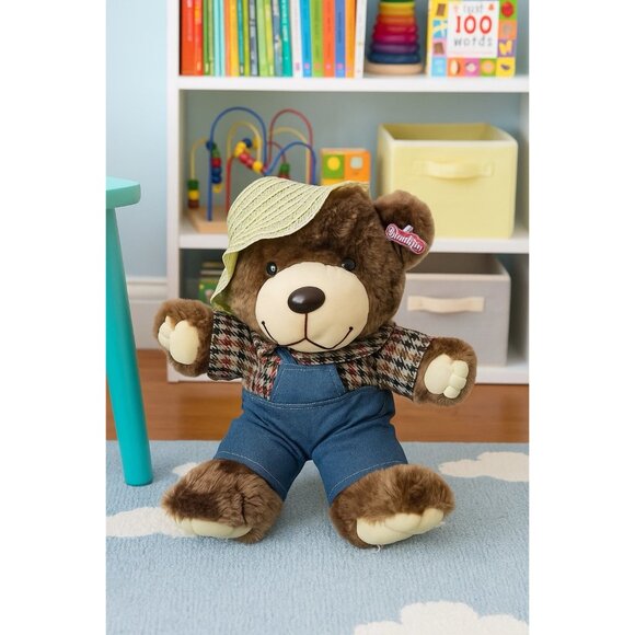 Vintage Dan Dee plush Bear Farmer Outfit Straw Hat Overalls NWT 16” - Picture 2 of 9